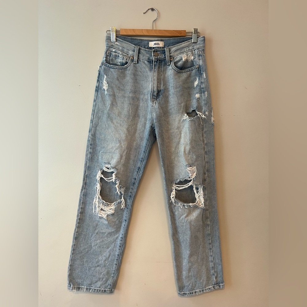Just Black Light Blue Distressed Wide Leg Jeans